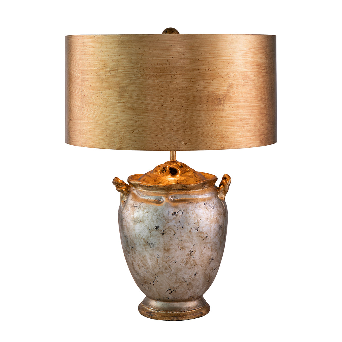 GoldandDistressedSilverLargeDrumShadeTableLamp