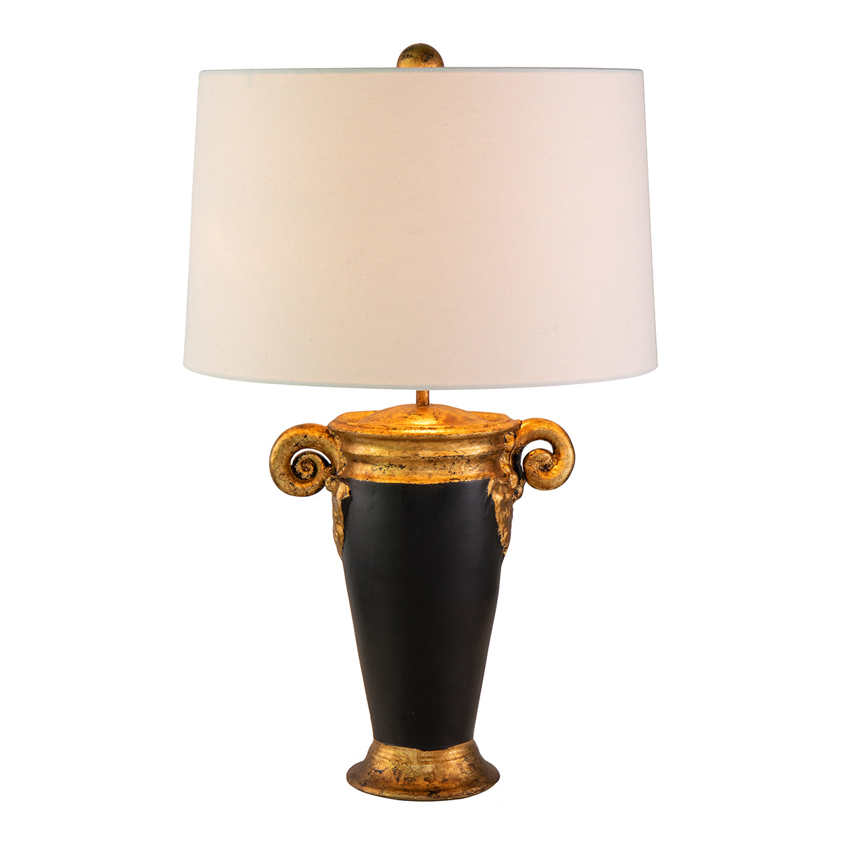 BlackandDistressedGoldFrenchInspiredtableLampwithWhiteFabricShade