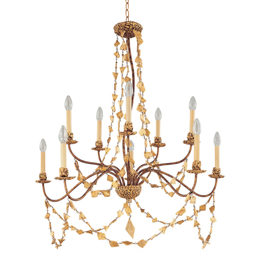 MosaicExtraLargeAntiquedGoldFlambeauInspired15LightChandelier