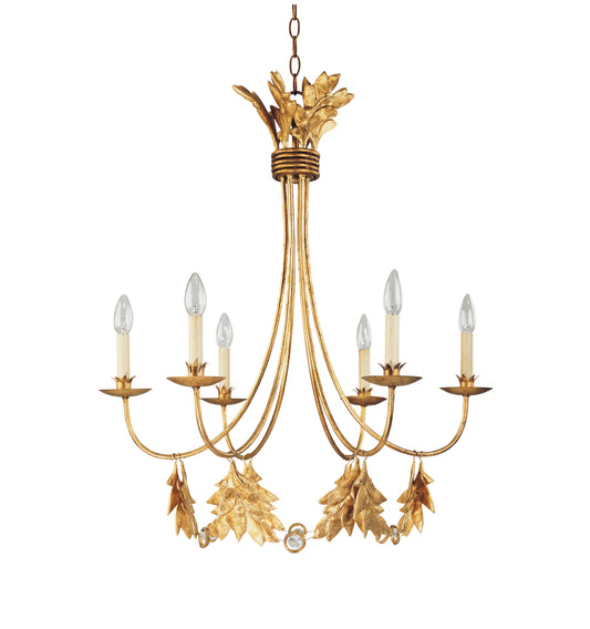 SweetOliveFrenchRusticMetalandCrystal6LightChandelierinAntiquedGold